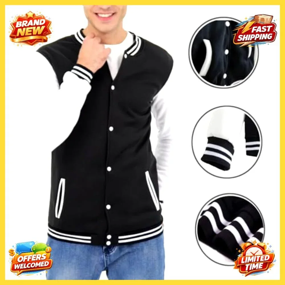 Varsity Baseball Jacket Slim Fit Casual Vintage Letterman Bomber Streetwear - Picture 4 of 6